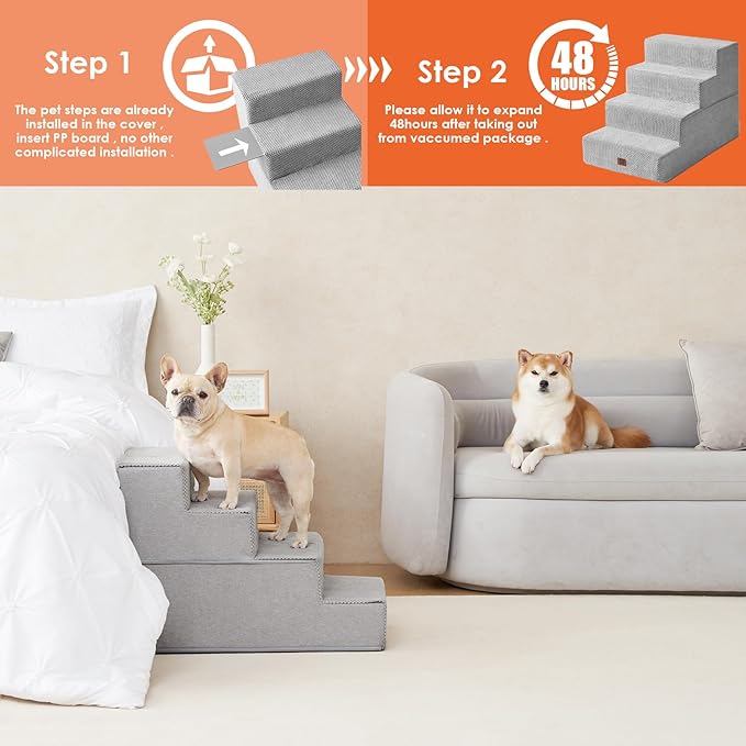 EHEYCIGA Dog Stairs for Bed 20”H, 4-Step Extra Wide Dog Steps for High Bed, Pet Steps for Small Dogs and Cats, Non-Slip Balanced Pet Ramp, Light Grey