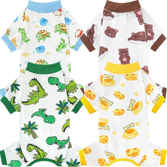 XPUDAC 4 Pack Dog Pajamas for Small Dogs, Puppy Clothes for Boy Girl Strechy Soft Pet Jumpsuit, Cat Onesiel-Small