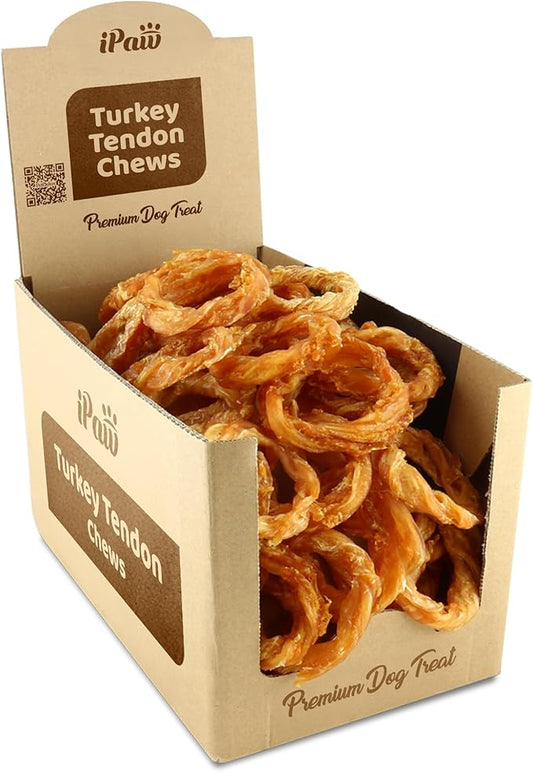 Turkey Tendon for Dogs, Ingredient Sourced from USA, Hypoallergenic, All Natural Human Grade Puppy Chew, Dog Treats for Signature Series, Rawhide Alternative, 40 Units/Box Ring (Small)