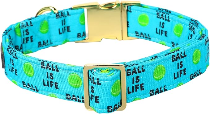 Lionet Paws Dog Collar, Comfortable Adjustable Cute Collar with Metal Buckle for Male Female Puppies and Cats, Tennis Ball Pattern, XS, Neck 8-12 inches