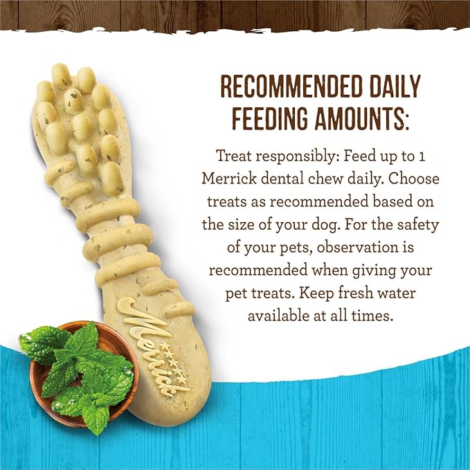 Merrick Fresh Kisses Natural Dental Chews, Toothbrush Shape Treat Infused With Real Mint, For Large Dogs - 7 ct. Bag