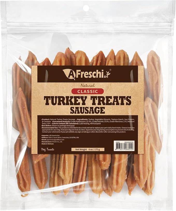 Afreschi Natural Turkey Treats Mini Bars – 6 oz, USA-Sourced, All-Natural, Hypoallergenic, Low-Fat, Healthy & Easily Digestible, Puppy & Training Snack