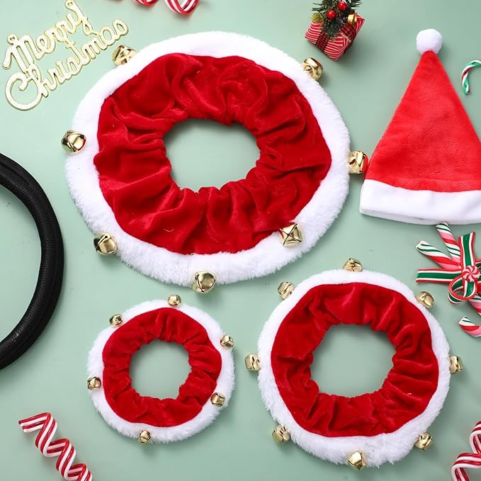3 Pcs Christmas Jingle Bell Dog/Cat Collars Buckle Festive Christmas/Holiday Plush Neckwear for Xmas Dog Cat Outfit Pet Stretchable Scrunchy Costume Accessory Soft Collar with Bell(Large)