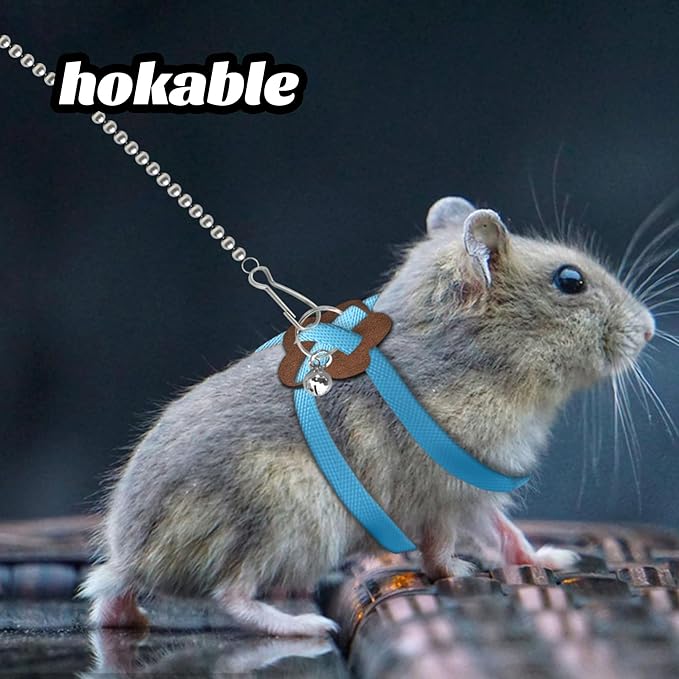 2 Pack Adjustable Hamster Leash Harness for Harness for Ferret Baby Rabbit Hamster Rat Mouse Leash Lead with Bell (Black)