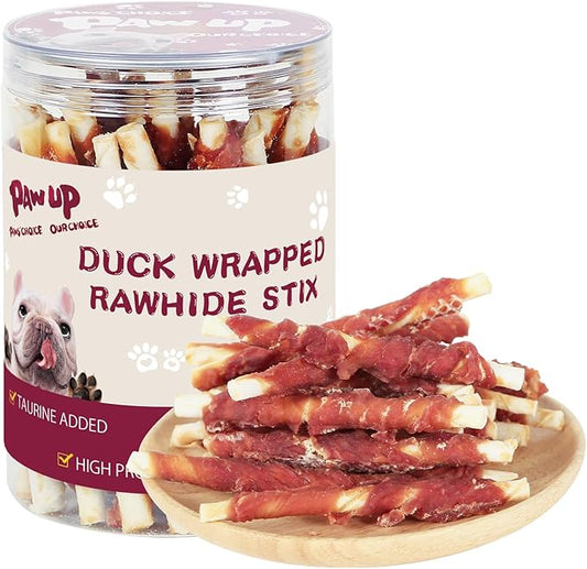 Dog Duck Treat Rawhide Sticks, Natural Dog Chew Duck Wrapped Rawhide for Small Dogs, Healthy Hide Twists w/Taurine, 12.5 oz