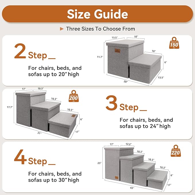 Dog Stairs with Storage 23" H, 4-Step Wider Dog Steps for High Beds Window, Folding Sturdy Pet Stairs Gift for Small/Medium/Large Old Dogs Cats, Ramp for Climbing Car Up to 200 lbs, Smok Gray