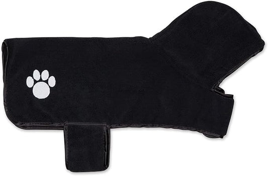 Bone Dry Pet Robe Collection, Embroidered Absorbent Microfiber Bath Robe with Adjustable Closure, for Dogs & Cats, Medium, Black