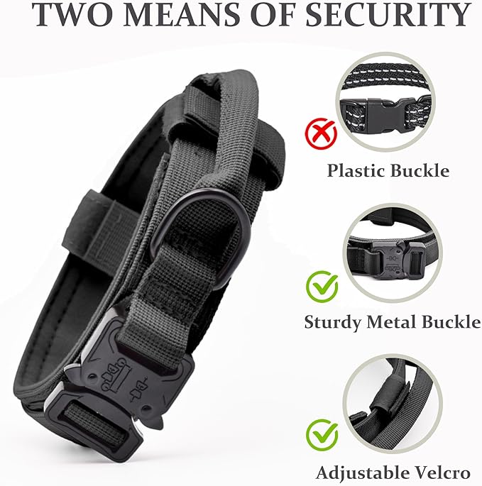Tactical Dog Collar, Adjustable Military Training Nylon Dog Collar with Control Handle and Heavy Quick-Release Metal Buckle for Small Medium Large Dogs, Black XXL