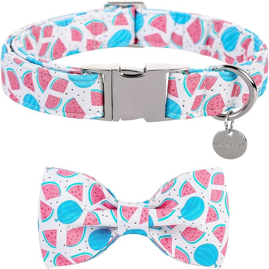 Bow Tie Dog Collar, Durable Comfortable Cotton Cute Dog Collar with Bowtie for X-Large Dog Girl Boy, Summer Dog Collar with Metal Buckle, XL