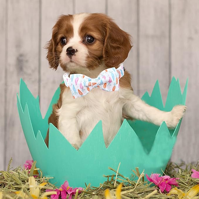 Lionheart glory Easter Dog Collar with Bow Tie Carrot Print Dog Collar Girl or Boy Soft Durable Adjustable Collar Bows Spring Collar Dog Bow for Large Dogs
