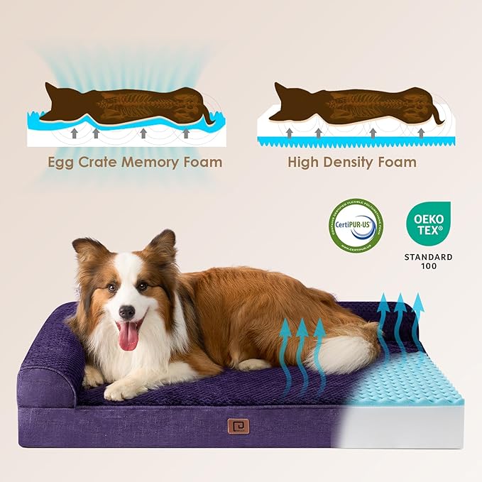 EHEYCIGA Memory Foam Dog Bed XLarge Sized Dogs, Extra Large Dog Bed Orthopedic with Washable Removable Cover, Waterproof XL Pet Bed Couch for Crate, 41x27x6 Inches, Purple