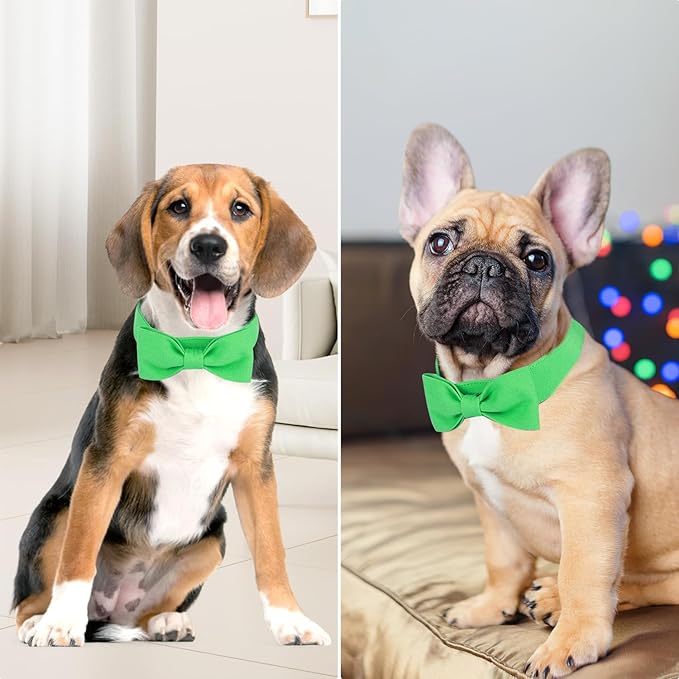 Segarty Dog Bow Ties, Adjustable Green Bowtie Collar for Small Medium Dogs, Durable Cat Neck Tie Tuxedo Comfortable Cotton Pets Grooming Accessories for Formal Wedding Holiday Birthday Gift Party