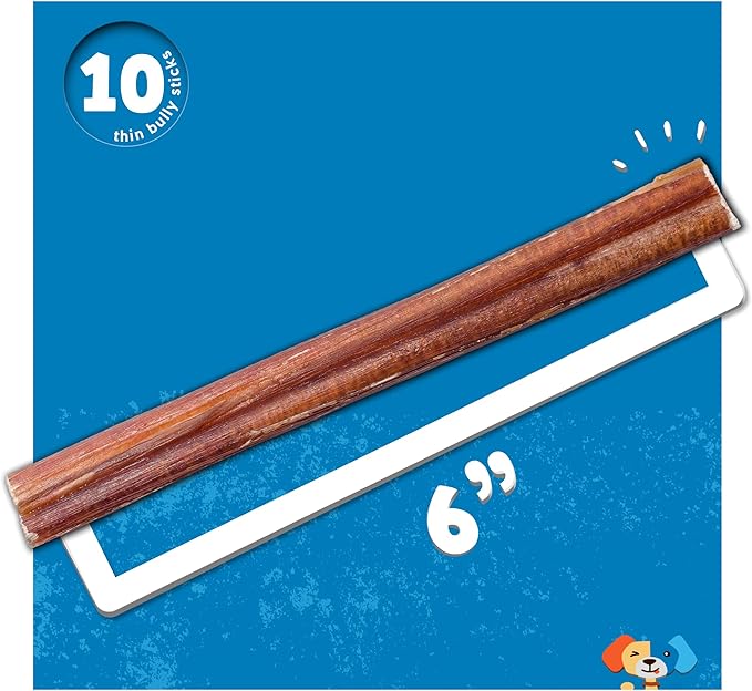 Jack&Pup Premium Thin Bully Sticks - 6 Inch, Odor Free, 100% Beef Dog Chews (10 Pack) for Small Dogs