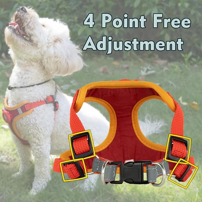 Airtag Cat Harness and Leash Set - Soft Nylon, Adjustable, Escape Proof, Reflective (Red, Medium)