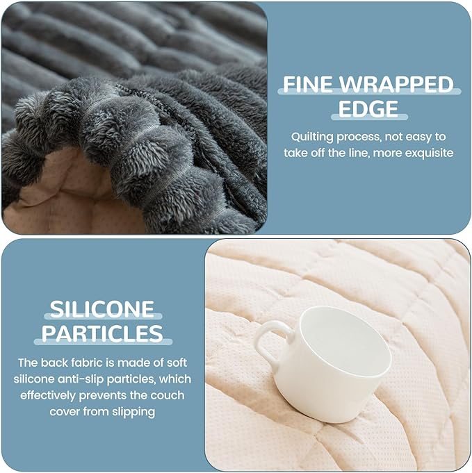 OTOB Dog Couch Cover Protector, Washable Non Slip Pet Friendly Sofa Cover for Dogs, Fuzzy Pet Furniture Couch Covers for Sofa, Boho Soft Couch Covers Protector (27.6" x 82.6", Dark Gray)