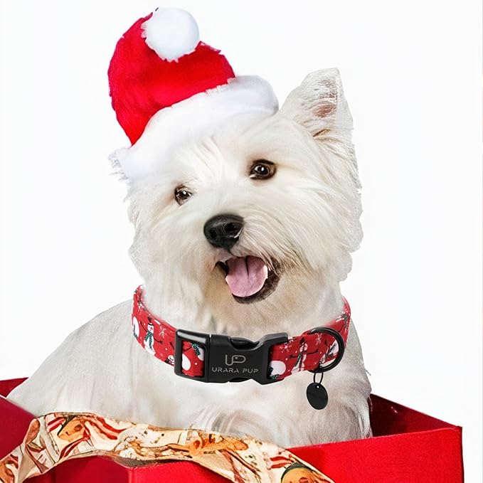 Red Christmas Dog Collar, Cute Snowman Christmas Collar with Quick Release, Comfortable Cotton Dog Collar for Puppy Girl Boy Dog