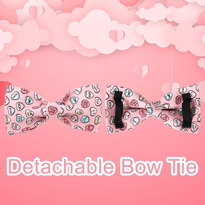 Valentine’s Dog Collar with Bow Tie, Pink Heart Bowtie Collar with Metal Buckle, Valentine’s Gift Pet Collar for Puppy Girl Boy Dog or Cat, Wedding Dog Collar,XL