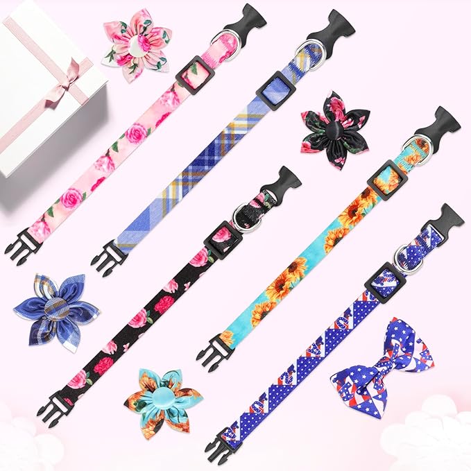 XS Dog Collar Fancy Floral Boy Dog Collar with Sunflower Bowtie Dog Collar for Cute Boy Male Cats Dogs Puppy Collars for Litter