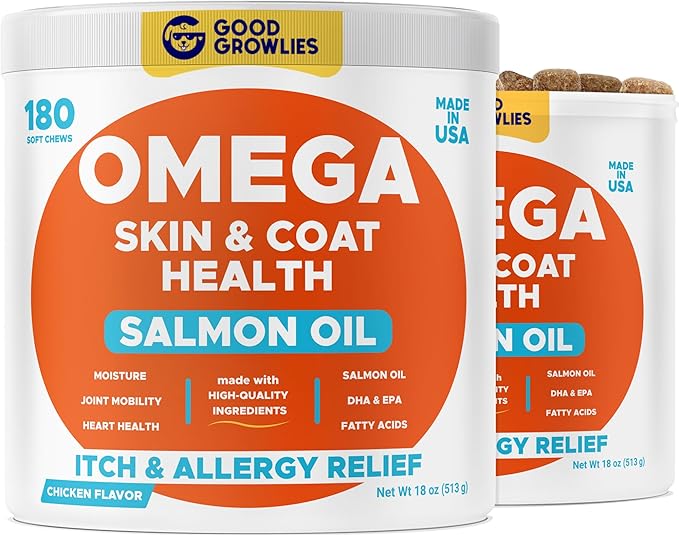 Omega 3 Fish Oil for Dogs (360Ct) - Skin&Coat Chews - Dry & Itchy Skin Relief + Allergy Support - Shiny Coat - EPA&DHA Fatty Acids - Salmon Oil Chews Promotes Heart, Hip & Joint Support
