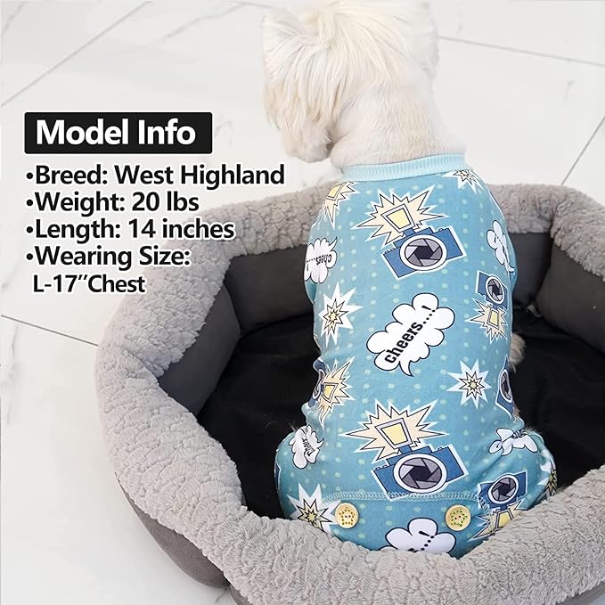 KYEESE Dog Pajamas Velvet Dog Pajamas Small Sized Dogs Soft Dogs Clothes Pet Coat Stretchy Doggie Pjs Pet Costume with Camera Pattern Comfy Doggie Jammies Onesie, Medium