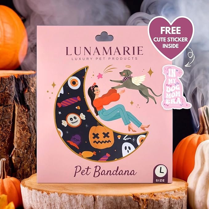 Luxury Cat and Dog Bandanas - Halloween Designs | Premium Silky Poly Fabric | 100% Handmade Custom Shape Dual Layered Small, Medium, Large Cat Scarf (Trick-Or-Treat, Small)