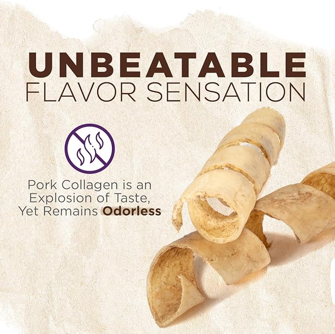Natural Farm Curly Pork Collagen Sticks (5-6 Inch, 12 Pack), Fully Digestible & Natural Dog Chews, Flavorful & Long Lasting, Best for Small & Medium Chewers, Odor-Free Rawhide Alternative