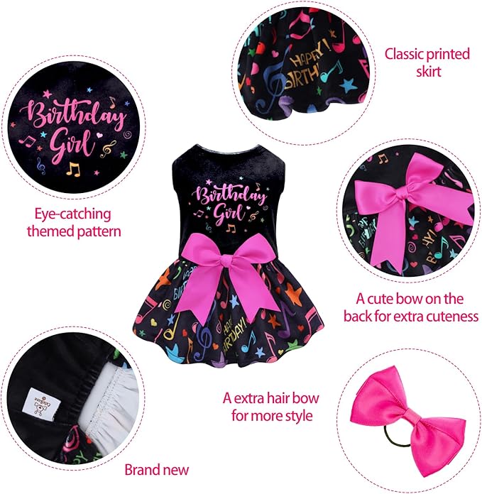 CuteBone Birthday Dog Dresses Velvet Holiday Small Dogs Clothes Onesie Pet Apparel Girl Puppy Skirt with Bow Hair Rope CVA50L-D