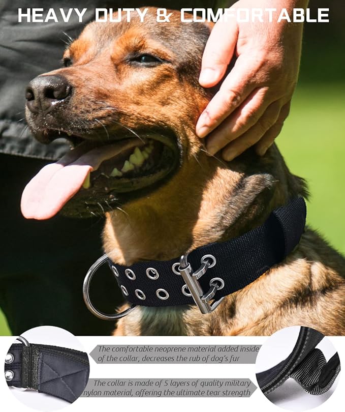 Large Dog Collar - Black Heavy Duty Collars for Gaint Breed Dogs, 2 inch Wide with Handle Strong Nylon and Stainless Hardware Tactical Collar, Good Choice for Large Dogs 17"-22"