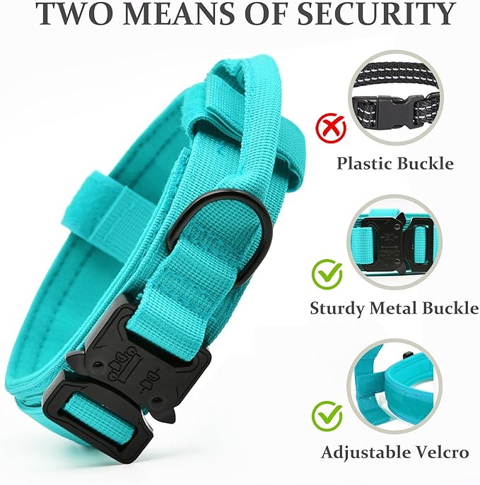 Tactical Dog Collar, Adjustable Military Training Nylon Dog Collar with Control Handle and Heavy Quick-Release Metal Buckle for Small Medium Large Dogs, Blue XXL