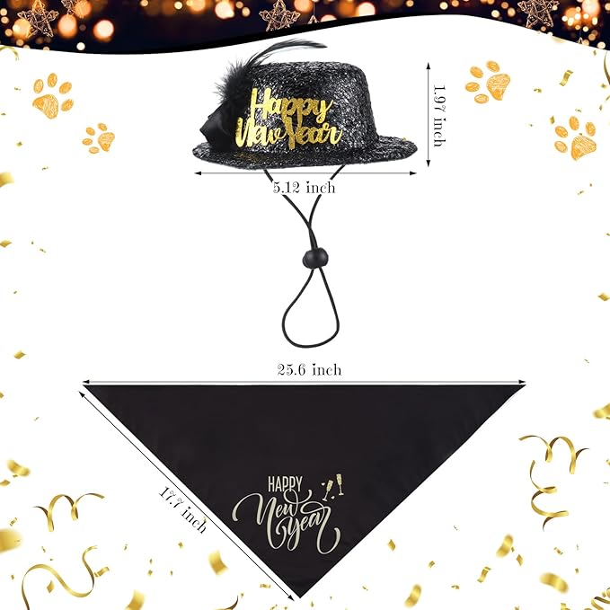 Suhine 3 Pieces Happy New Year Costume Dog Outfit Accessories Includes Pet Hat, Triangle Dog Bandana and Tulle Tutu Skirt for Medium Large Pets New Year Costume Supplies