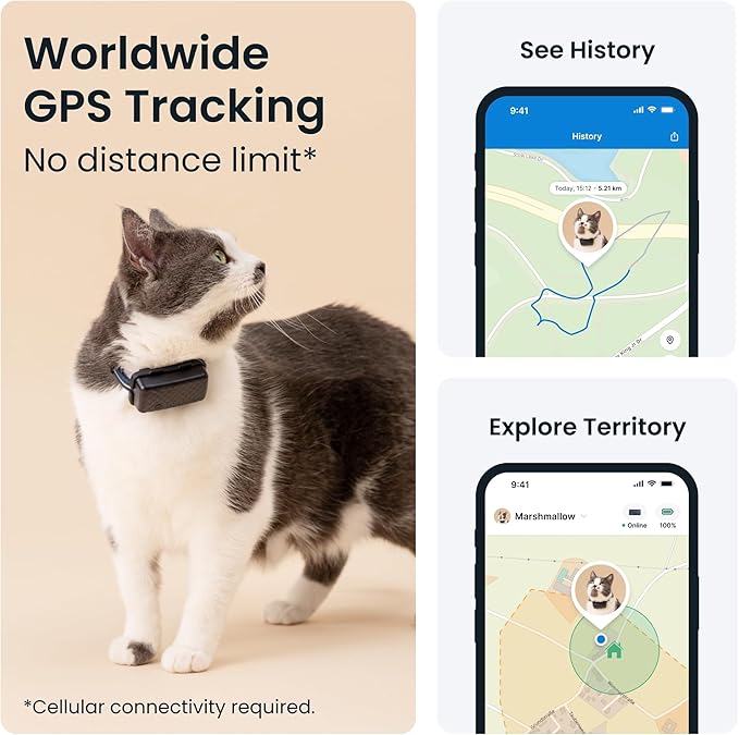 Tractive GPS Cat Tracker (6.5 lbs+), Real-time Pet Location Tracker, Health & Wellness Alerts, Battery Life Up to 7 Days, Breakaway Cat Collar Included (Dark Blue)