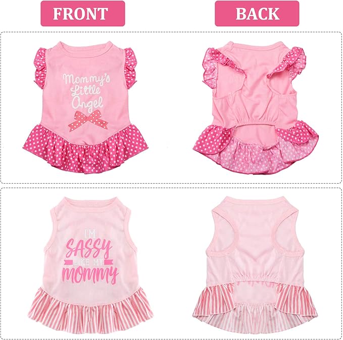 Weewooday 4 Pieces Pet Dress Shirt Cute Pink Dog Sundress Printed Dog Princess Dress Puppy Summer Apparel Clothes Pet Skirt Shirt with Ruffles Cloth for Small Dogs Cats Puppy(M)