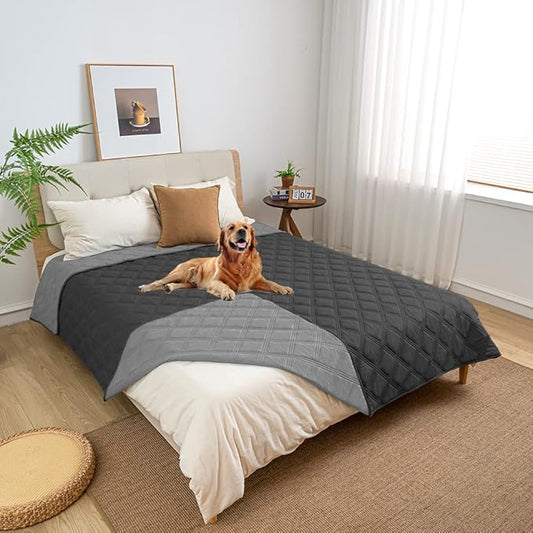 fuguitex Waterproof Dog Blanket Reversible for Small Dogs Resistant Leakproof Washable Couch Cushion Bed Protector Cover for Indoor Furniture Pet Friendly(82"*82",Dark Grey+Grey