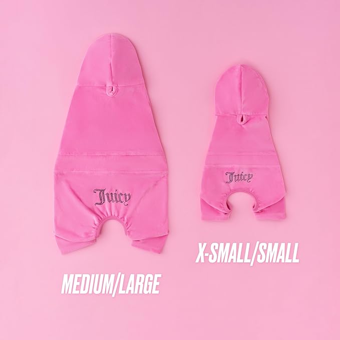 Juicy Couture Hooded Pet Juicy Bling Velour Tracksuit Chest 24 inches for Small Dogs and Cats - Hot Pink - M/L