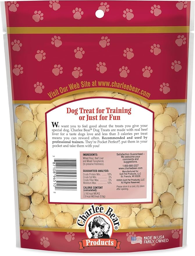 Charlee Bear Original Crunch Beef Liver Dog Treats, 16 oz (2-Pack) - Made in The USA, Natural Training Treats for Dogs