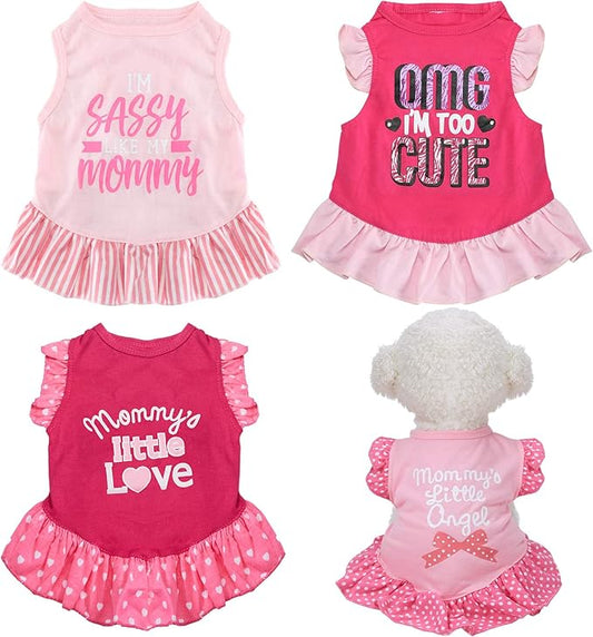 Weewooday 4 Pieces Pet Dress Shirt Cute Pink Dog Sundress Printed Dog Princess Dress Puppy Summer Apparel Clothes Pet Skirt Shirt with Ruffles Cloth for Small Dogs Cats Puppy(S)