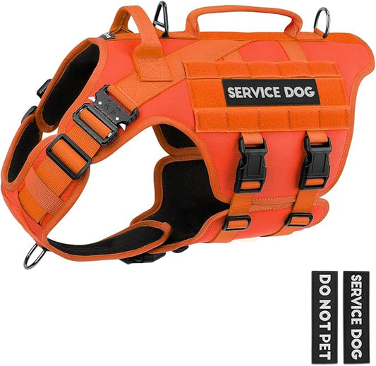 Tactical Dog Harness - PETNANNY Dog Harness Service Dog Vest for Large Breed Dog, Hook and Loop Panel for Service Dog Patchs, Work Dog MOLLE Vest with Handle for Walking Hiking Training(Orange,M)