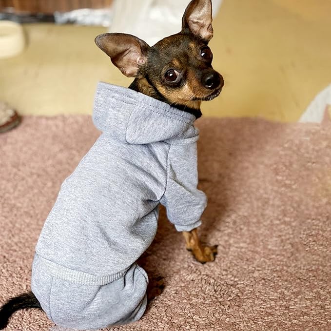 LifeWheel Dog Hoodie, Pet Jumpsuit Fleece Sweatshirt with Buttons, Clothes, Cold Weather Coats, Pajamas, Winter Warm Cotton Puppy Hoodie 4 Legs Clothes for Small Medium Large Dogs Cats Boy Girl Grey