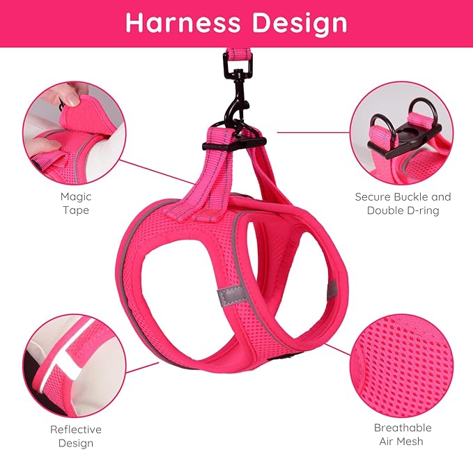 BELLA & PAL Puppy Harness with Leash Set, Step in Harness for Small Dogs, Dog Air Mesh Dog Vest Harness with Reflective Strip, No Pull No-Chock Harness for XXS, XS, Small Dog Cat (Hot Pink, XXS)