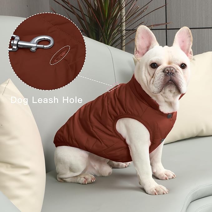 2 Layers Fleece Lined Warm Dog Jacket for Winter Cold Weather,Soft Windproof Medium Dog Coat,Brown XL