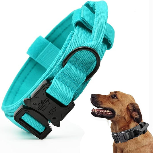 Tactical Dog Collar, Adjustable Military Training Nylon Dog Collar with Control Handle and Heavy Quick-Release Metal Buckle for Small Medium Large Dogs, Blue XXL