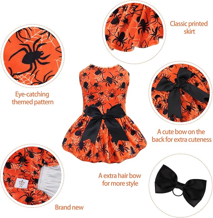 CuteBone Halloween Dog Dresses Velvet Holiday Small Dogs Clothes Onesie Pet Apparel Girl Puppy Skirt with Bow Hair Rope CVA46S