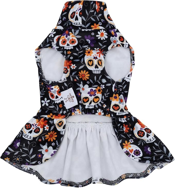 CuteBone Turtleneck Dog Velvet Dress Halloween Puppy Skirt Costume Pet Clothes Cat Apparel with Bow Hair Rope for Small Dogs CVD18S