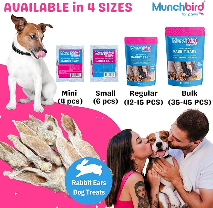 Dehydrated Rabbit Ears for Dogs, Bulk, 35-45 Pieces, 10.5 oz, Natural Fiber