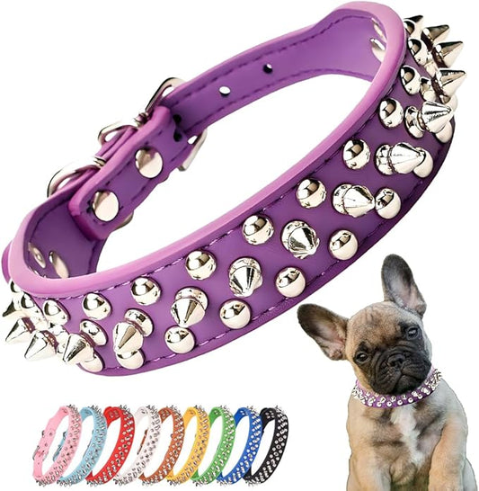 Purple Cat Collar Spike, Mushrooms Rivet Spiked Dog Collar Anti-Bite Studded Protective Pet Neck Faux Leather Female Puppy Collars for XXS XS Small Medium Large Girl Dogs Kitten Goat, S