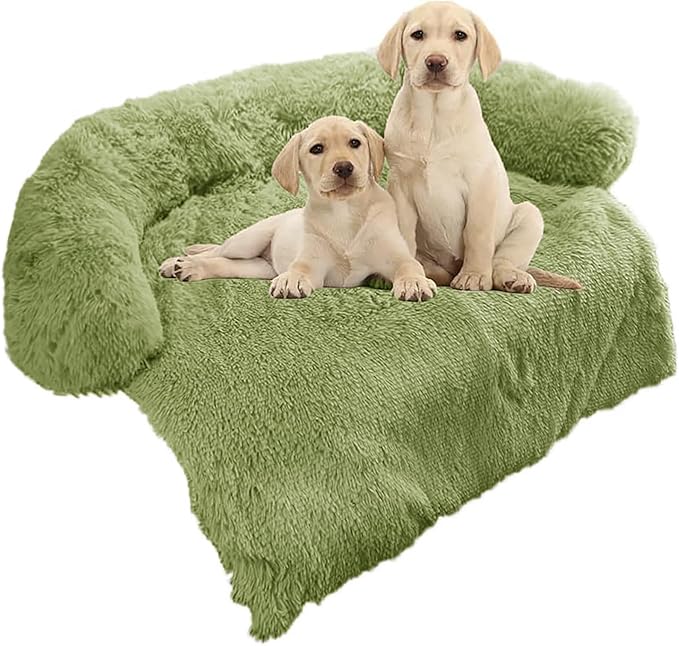 Calming Dog Bed Fluffy Plush Dog Mat for Furniture Protector with Removable Washable Cover for Large Medium Small Dogs and Cats (Medium, Grass Green)