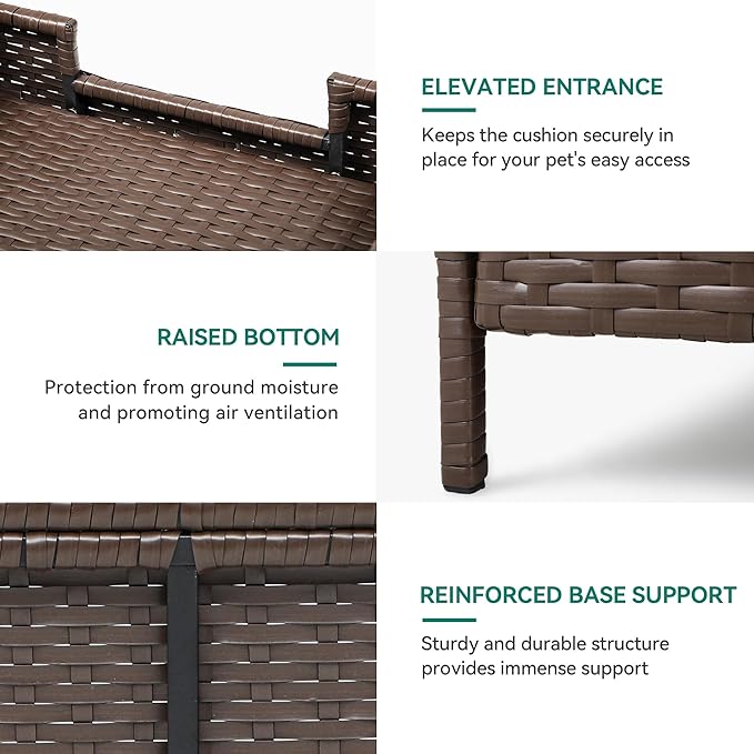 YITAHOME Rattan Dog Sofa Bed with Cushion,Wicker Pet Bed Sofa Couch Indoor Outdoor Water Resistant for Large Medium Small Dogs Cats (24.8''L*19.7''W*9.8'',Beige)