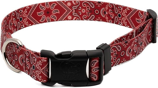 Country Brook Petz - Deluxe Red Bandana Dog Collar - Made in The U.S.A. - Country and Western Collection Featuring Rustic Designs (1/2 Inch, Extra Small)