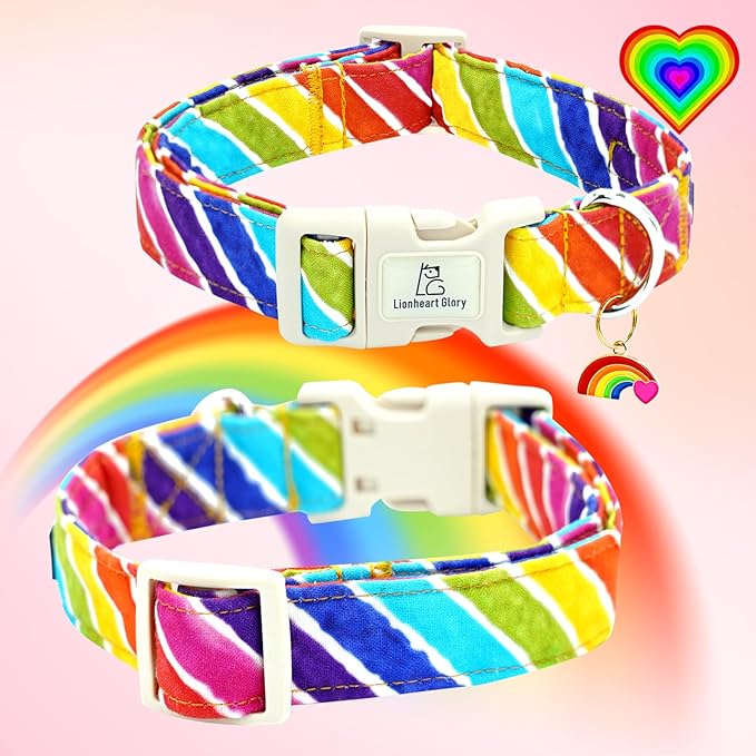 Lionheart glory Rainbow Pattern Dog Collar-Colorful Dog Collars Heavy Duty Adjustable Pride Collars for Small Dogs Pet Gift Summer Holiday Dog Collars Cute
