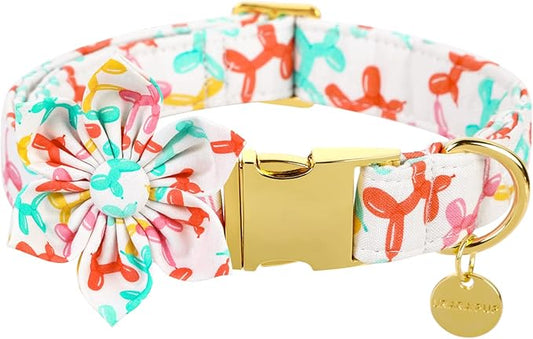 Dog Collar with Flower, Birthday Comfortable Cotton Dog Collar Flower with Metal Buckle, Adjustable Cute Puppy Collar for Girl Dog or Cat, XS